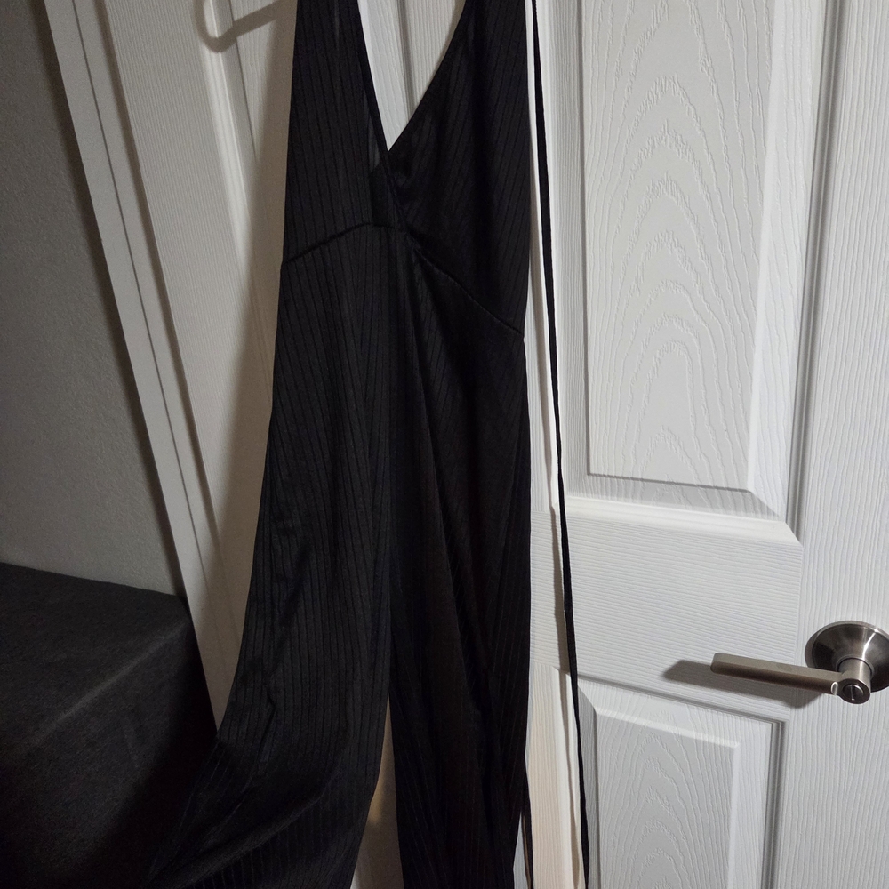 Halter Tie Up Sheer Black Jumpsuit Open Leg Summer Beach Vacation Size L